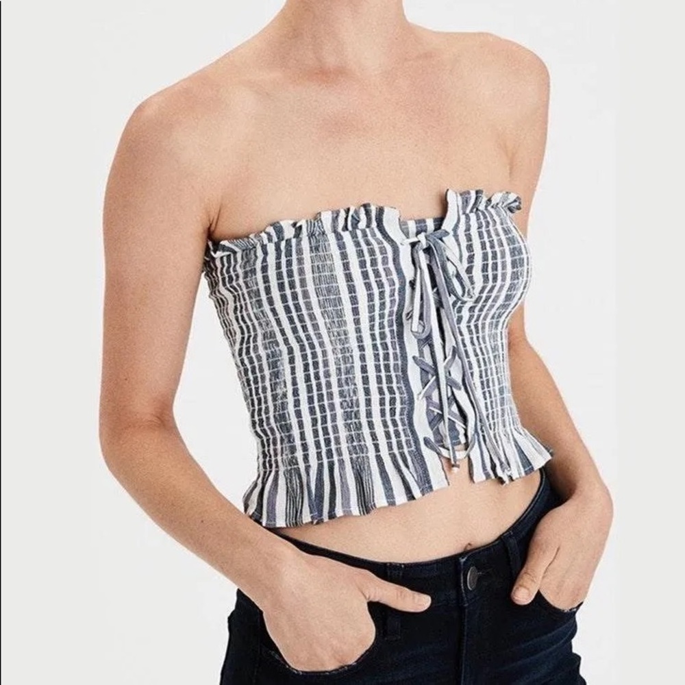 american eagle stripe front tie tube top